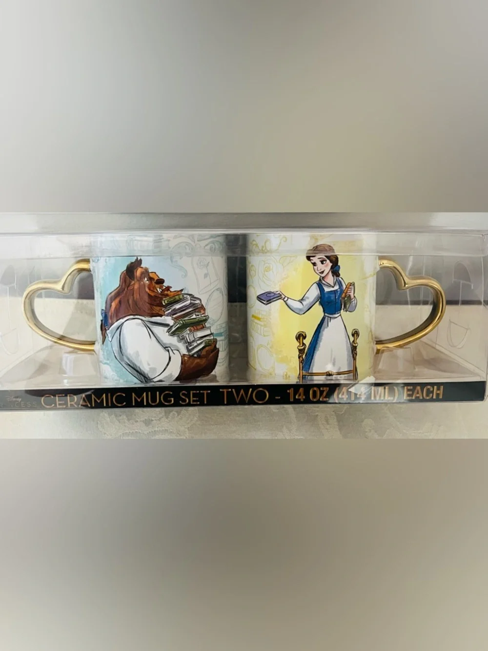 Disney Beauty and the Beast Heart Handle 14oz. Mug Set, NEW IN BOX